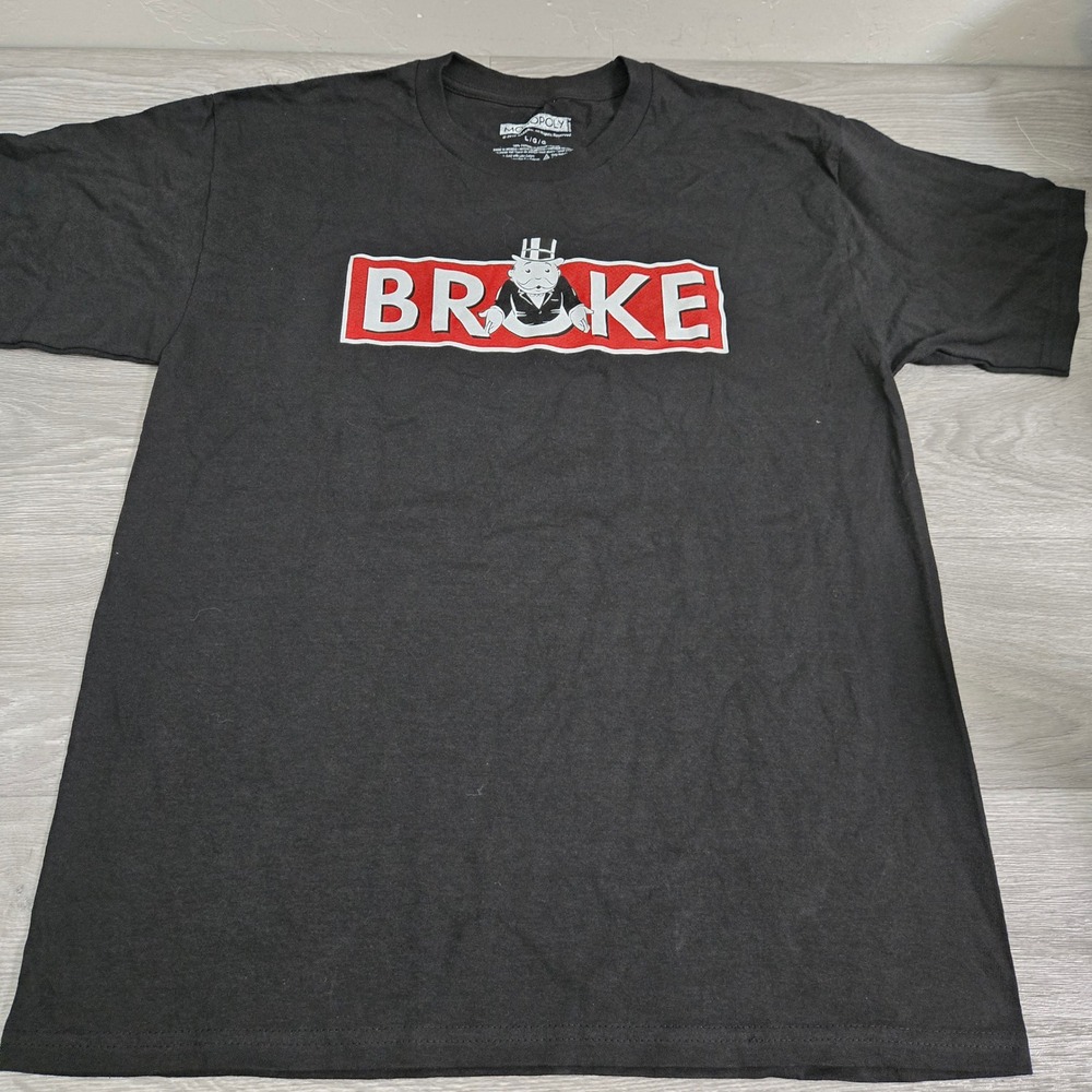 Monopoly Black Graphic T-Shirt Size L Broke Parody Rich Uncle Pennybags Tee